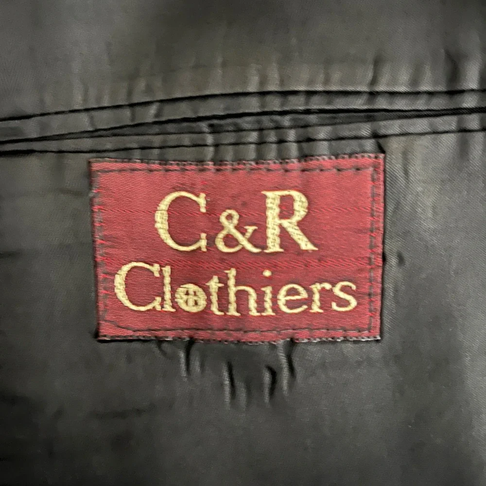 C&R Clothiers 2-Piece Suit Mens 44R W36 Charcoal Gray Pinstripe Double Breasted